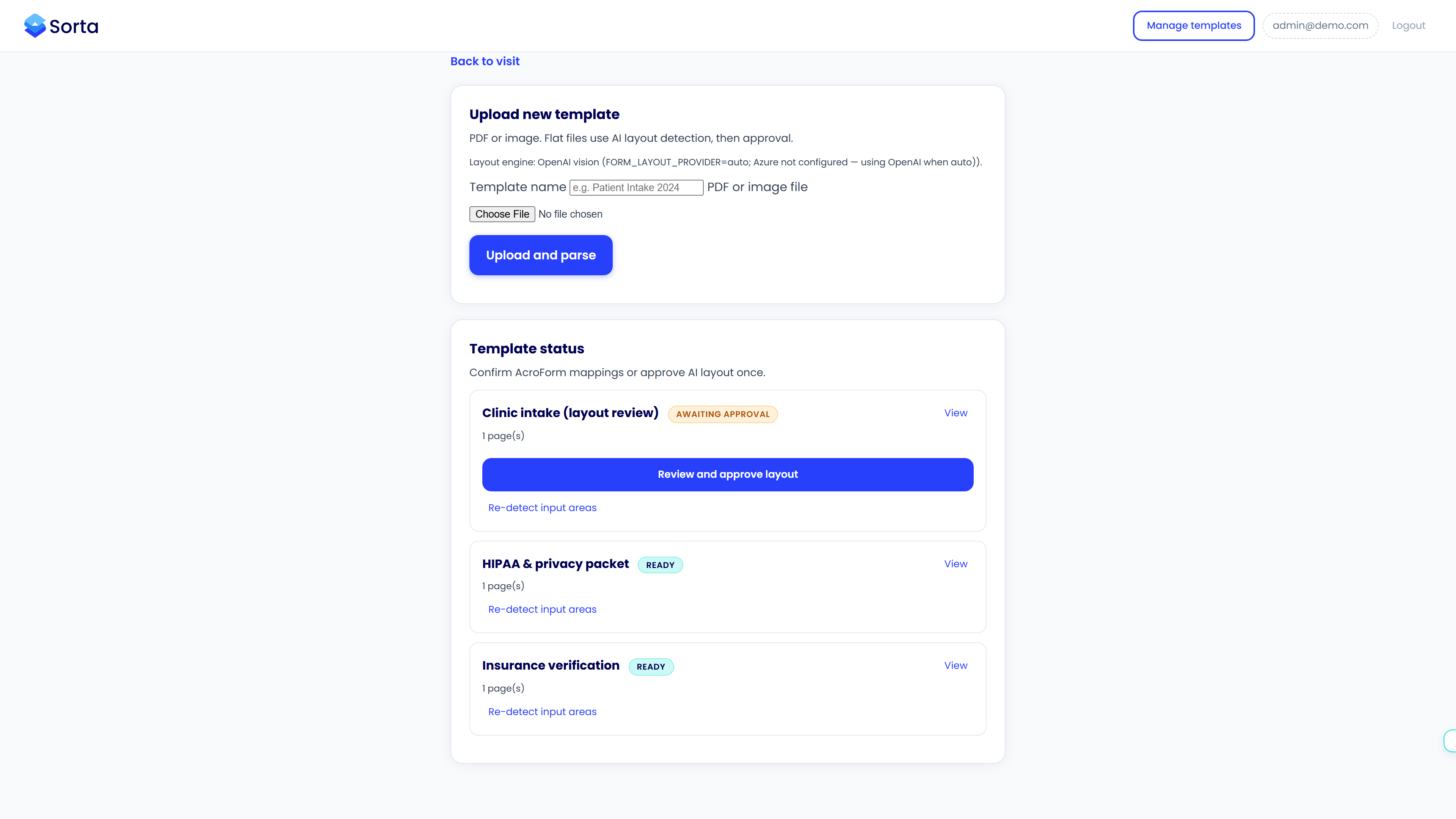 Sorta form library with clinic templates